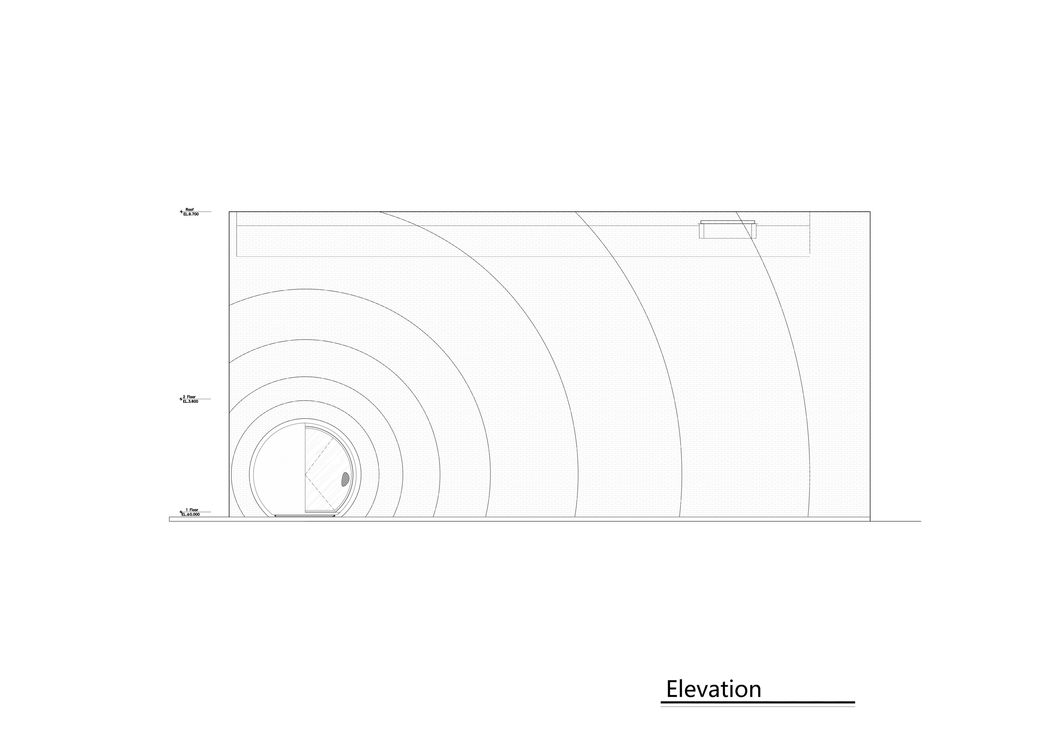 Parametric facade drawing of the MS-II Restaurant, explaining how the red-brick ripple pattern is generated.