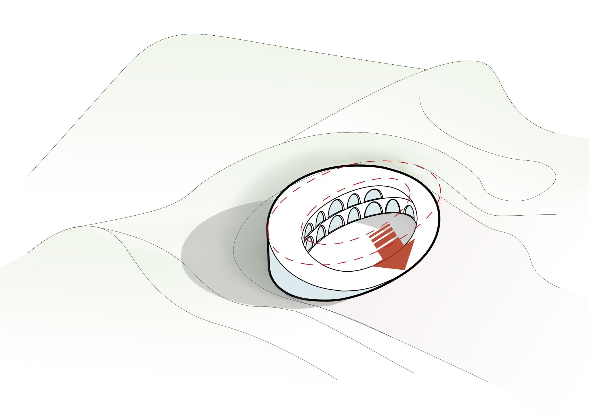 Design step showing the lowered form creating a wider view.