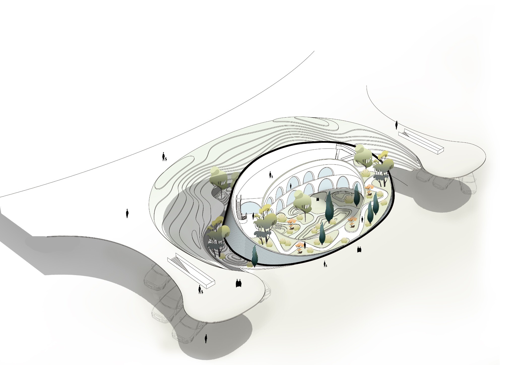 Diagram showing the dwelling form integrated with landscape.