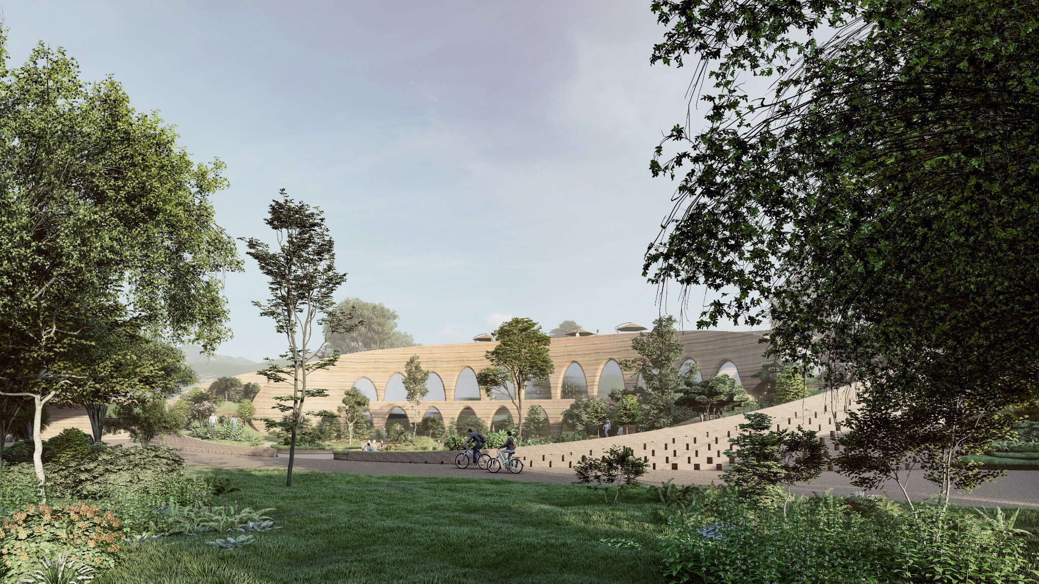 Courtyard view of Row House A in Modern Cave Dwellings.