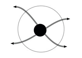 Arrow symbol extending outward from a central point, expressing focus, diffusion, and flow state during reading.