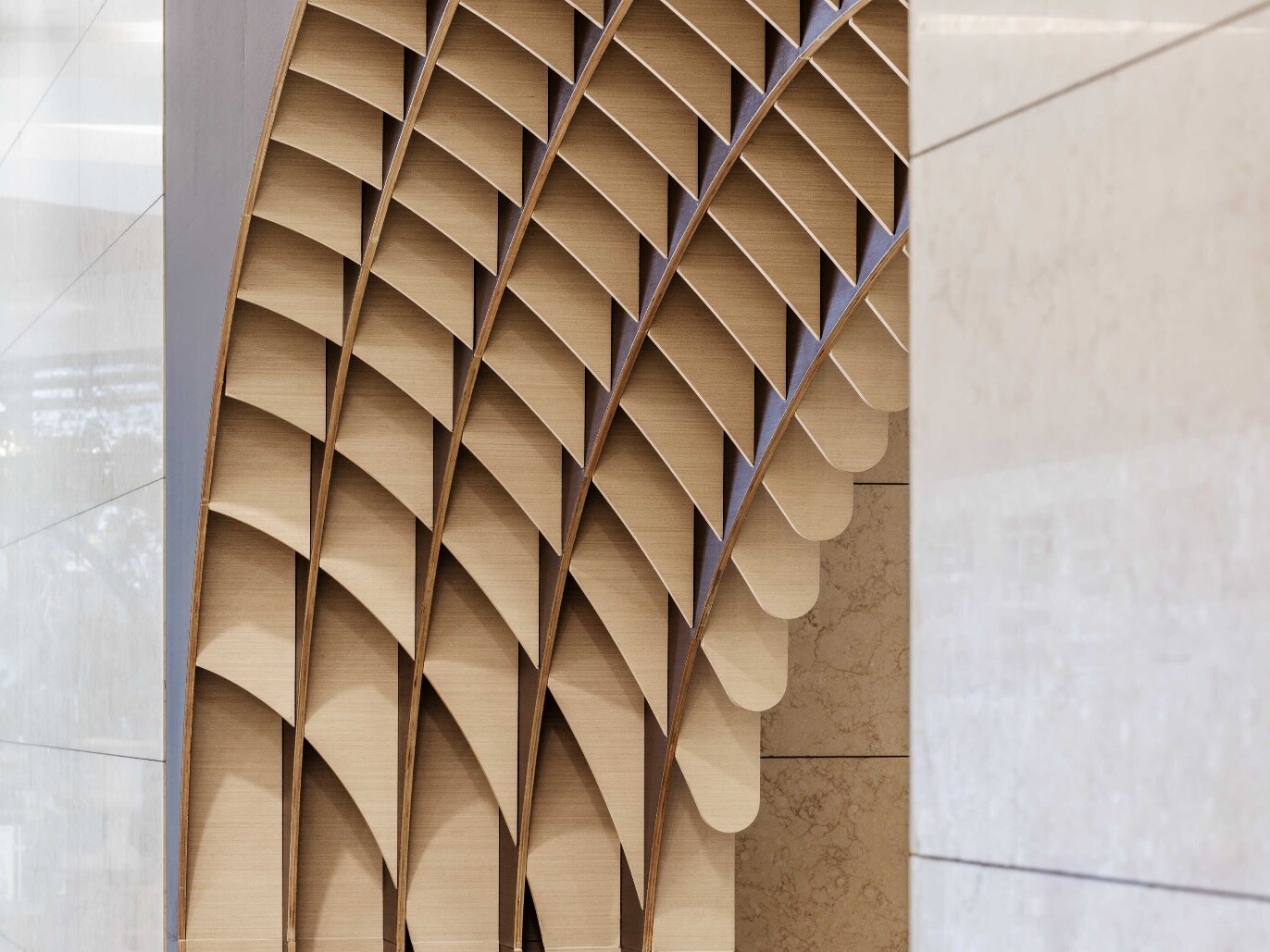 Detail of the waffle structure showing a light side surface and coffee-bean boundary, revealing layered material construction.